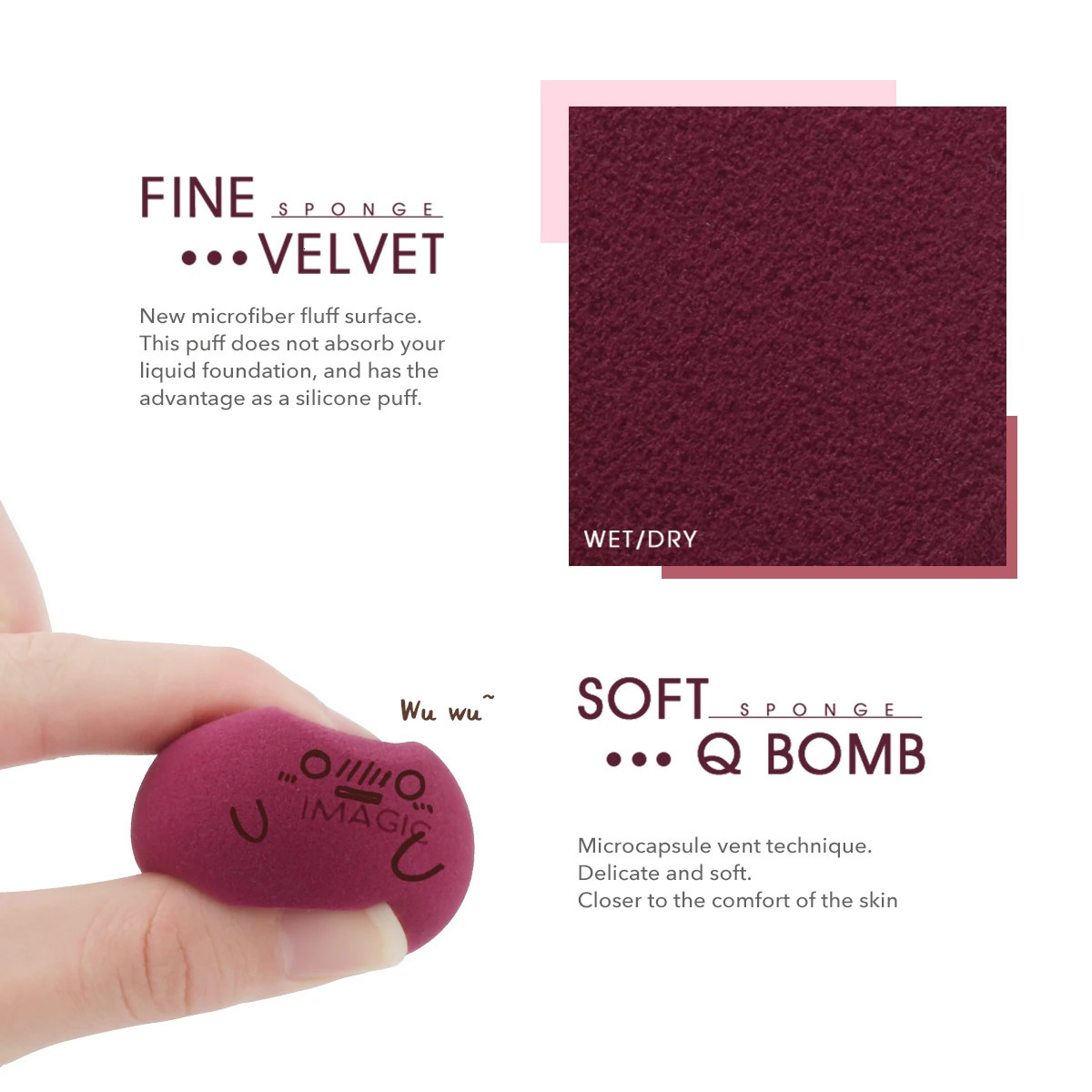 IMAGIC beauty sponge 3pcs face wash puff gourd water drop puff wet and dry makeup sponge tool 250317