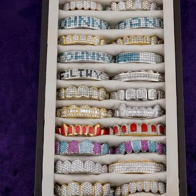Custom 10K 14K 18K Gold Plated Silver 925 Full VVS Diamond Moissanite Grillz Iced Out Hip Hop Teeth Grillz