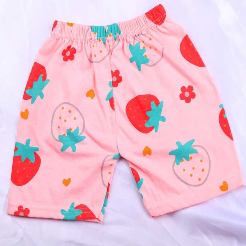 Summer girls short sleeved set strawberry printed cotton childrens sleepwear T-shirt+shorts 2PCS childrens set sleepwear 1 2 3 4TT250327
