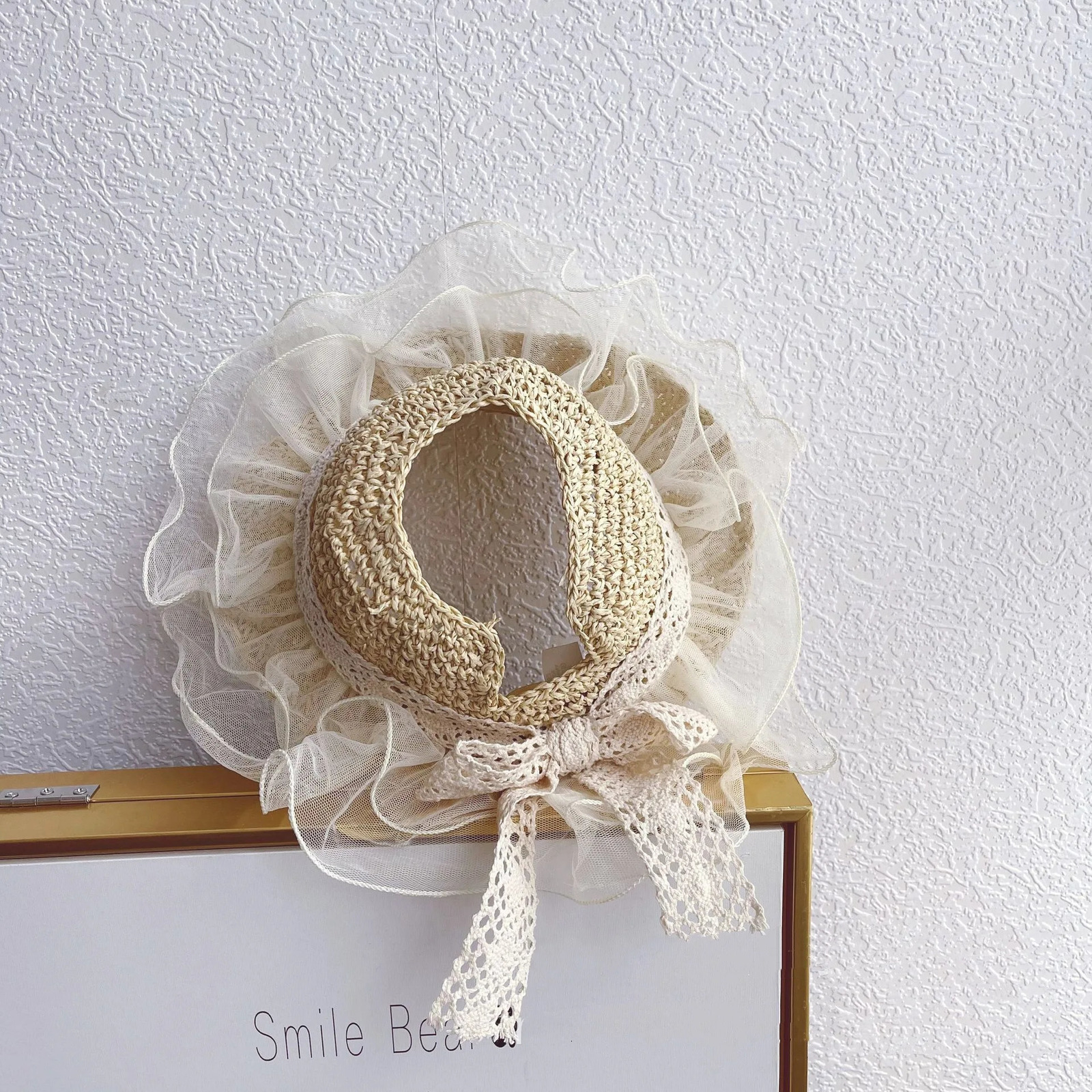 Korea Baby Girls Lace Straw Hat Cute Bow Princess Children Panama Caps Sun Protection Caps Kids Visor Hat Child Beach Cap 250326
