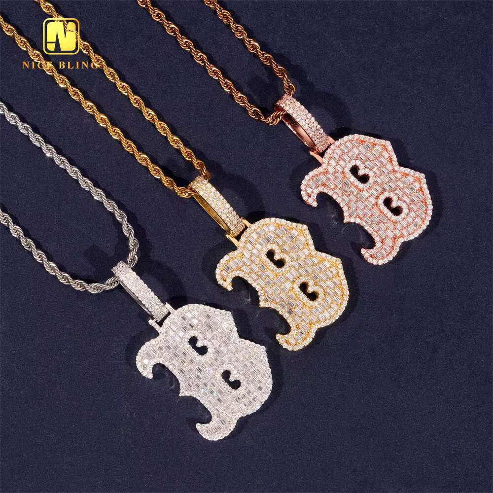 Fashion Baguette Hip Hop Jewelry Letter B Pendant Custom Iced Out 925 Silver VVS Moissanite Diamond Initial Charm Pendant