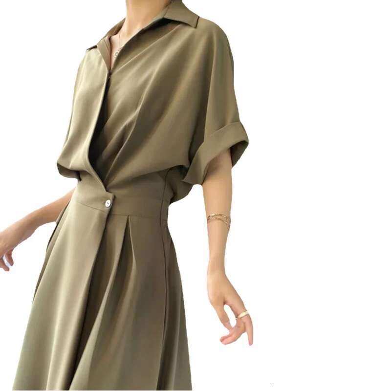 Dongdumaoyi Nieuwe Franse Stijl Shirtjurk Dames Lente Woon Werkverkeer Elegante Afslankende Lange Jurk C