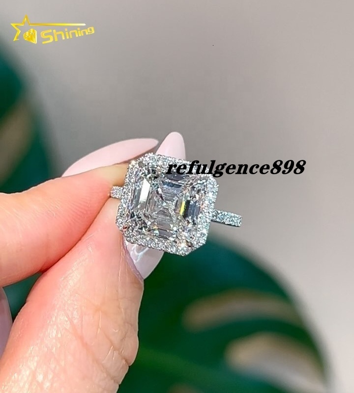 Custom 5CT Asscher Cut Lab Grown Diamond Engagement Ring 10K 14K White Gold Diamond Jewelry for Women