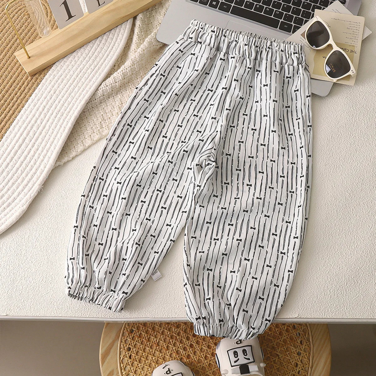 Childrens pants casual girls linen solid color loose pleated high waisted harem 250325