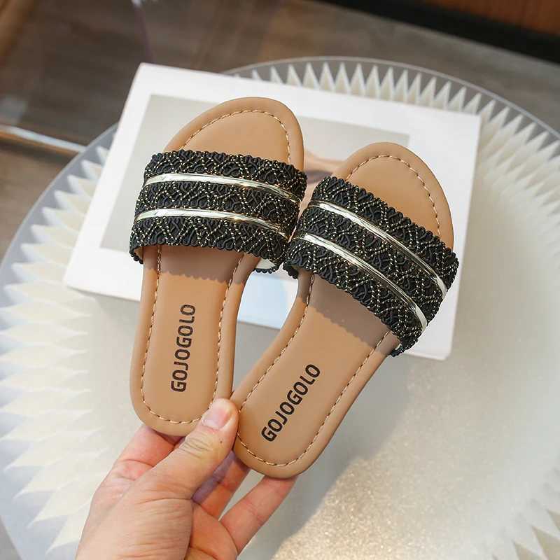 Slipper Flat childrens slider with open toes soft sole indoor and outdoor PU girls slider for summer 2025 Zapatillas Mujer S25326
