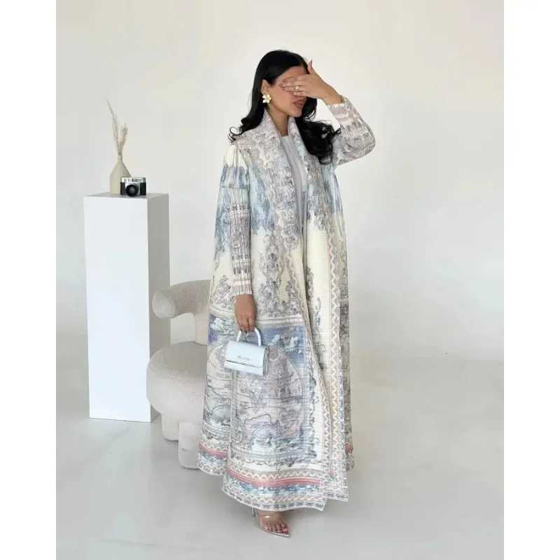 KAF Womens Fashion Abaya Retro Printed Open Knitted Woolen Sweater Design Loose Large Elegant Womens Luxury Robe Spring and Autumn Pattern X250327
