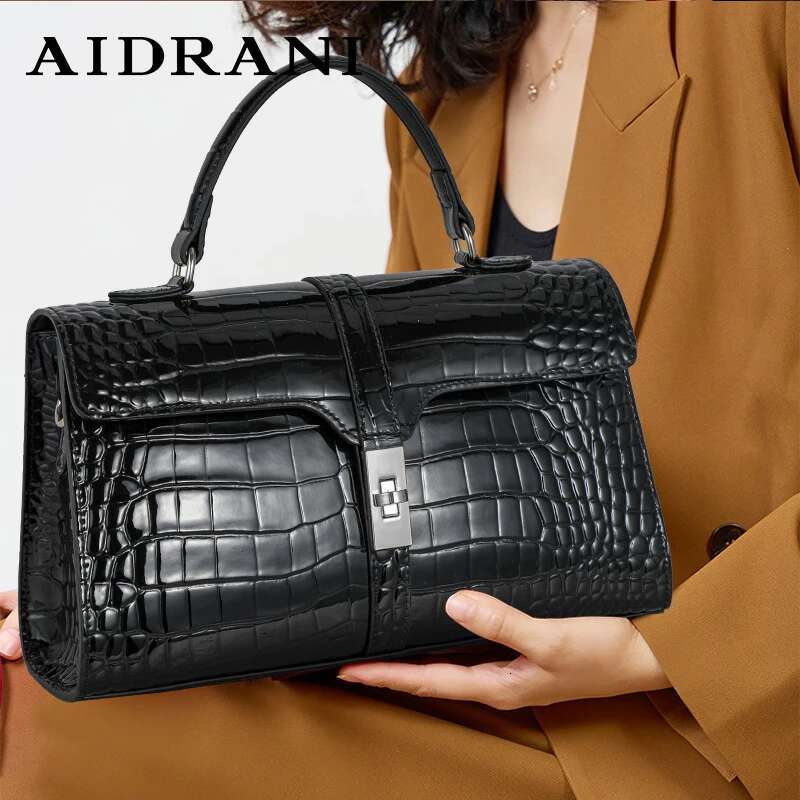 Aidrani 2024 Fashion Genuine Leather Handbag Crocodile Pattern Large Capacity 100% Cowhide Bag
