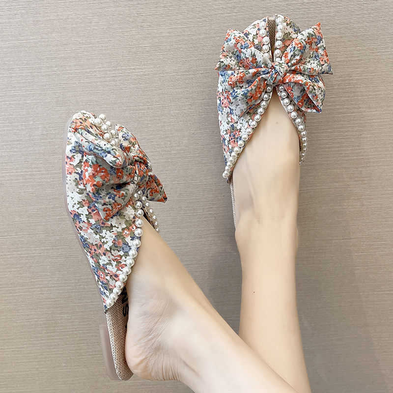 Slipper Baotou cool drag womens new 2022 summer out wear fashion flat bottomed versatile small flower beach drag lazy people half drag tide S25326