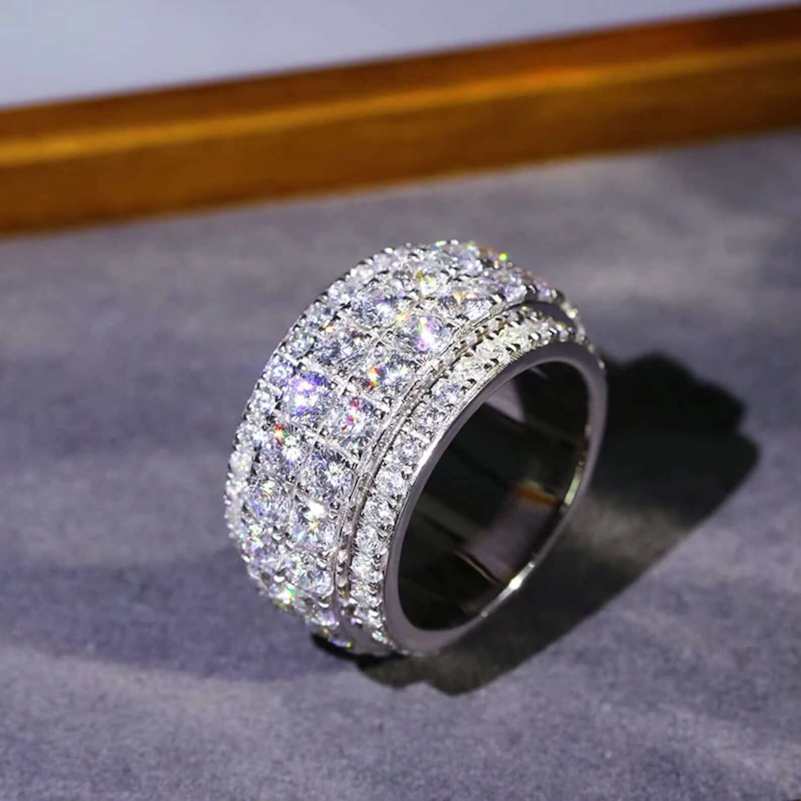 Mens Ring Trend Hip Hop Ice Out VVS Lab Grown 10K 14K 18K Gold Full Diamond Rounded Ring Luxury Costume Jewelry