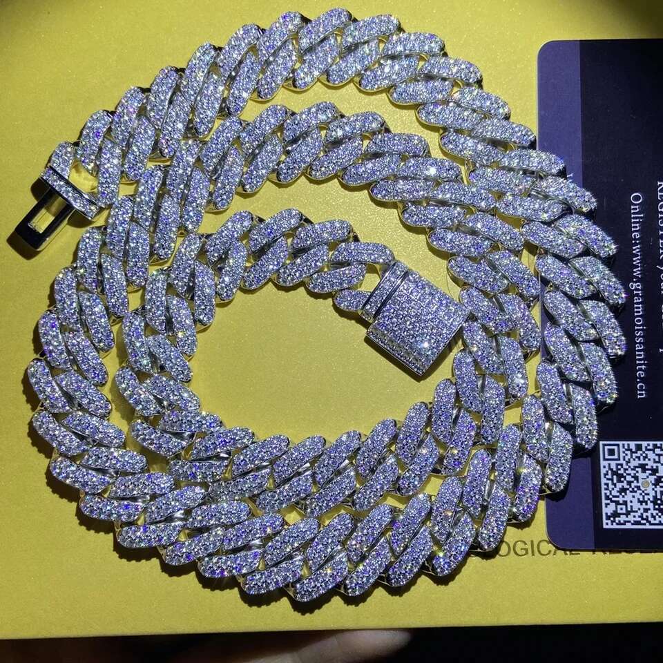 14mm 20inches Moissanite Ice Out 925 Silver Cuban Link Chain Neckalce For Men Jewelry