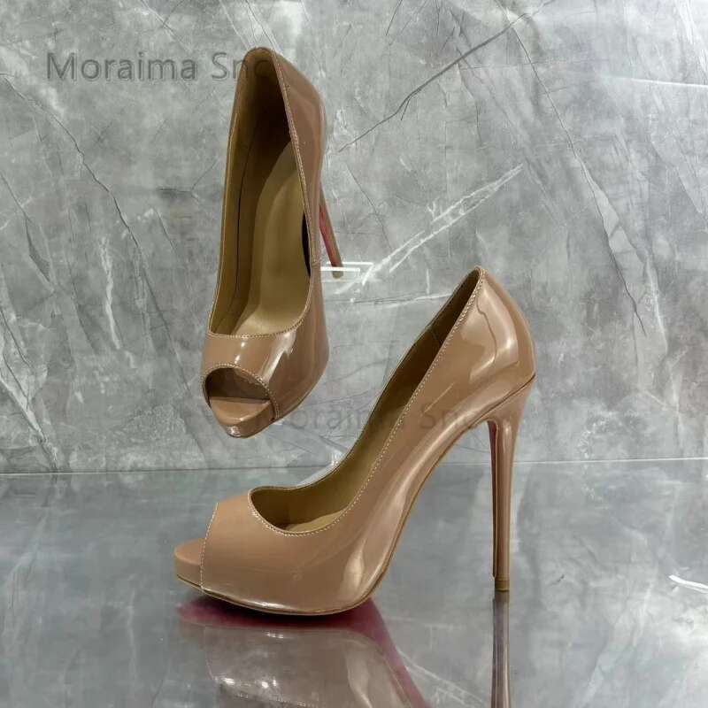 Peep Toe Patent Leather Heeled Women's Platform Stiletto Pumps 10/12Cm High Heels Party Office Commuter Single Shoe Summer