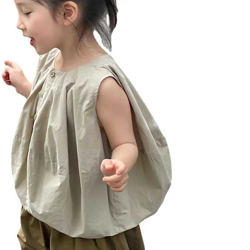 Girls clothing set sleeveless single chest pumpkin jacket+curly shorts 2024 summer new childrens set baby clothingT250327