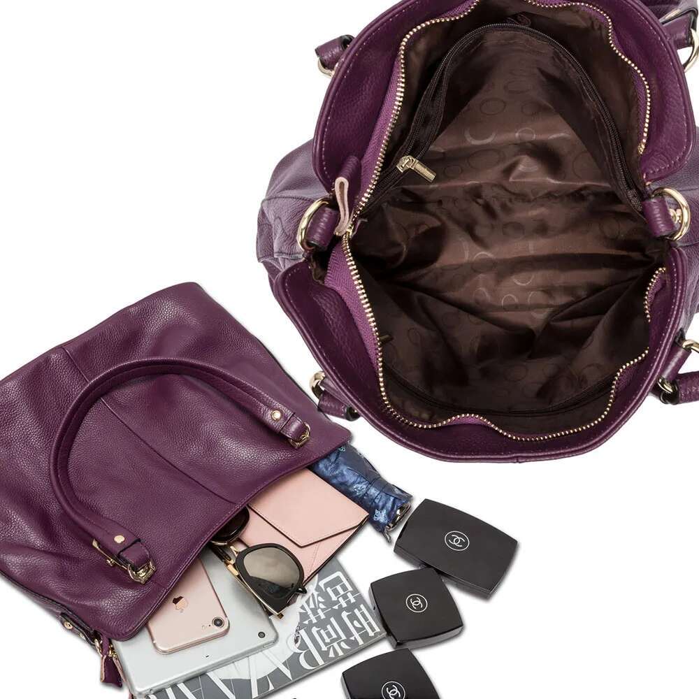 Zency 100% Genuine Leather Handbag Purple Women Shoulder Bag Fashion Tote Hobos Purse Charm Lady Crossbody Messenger Bags