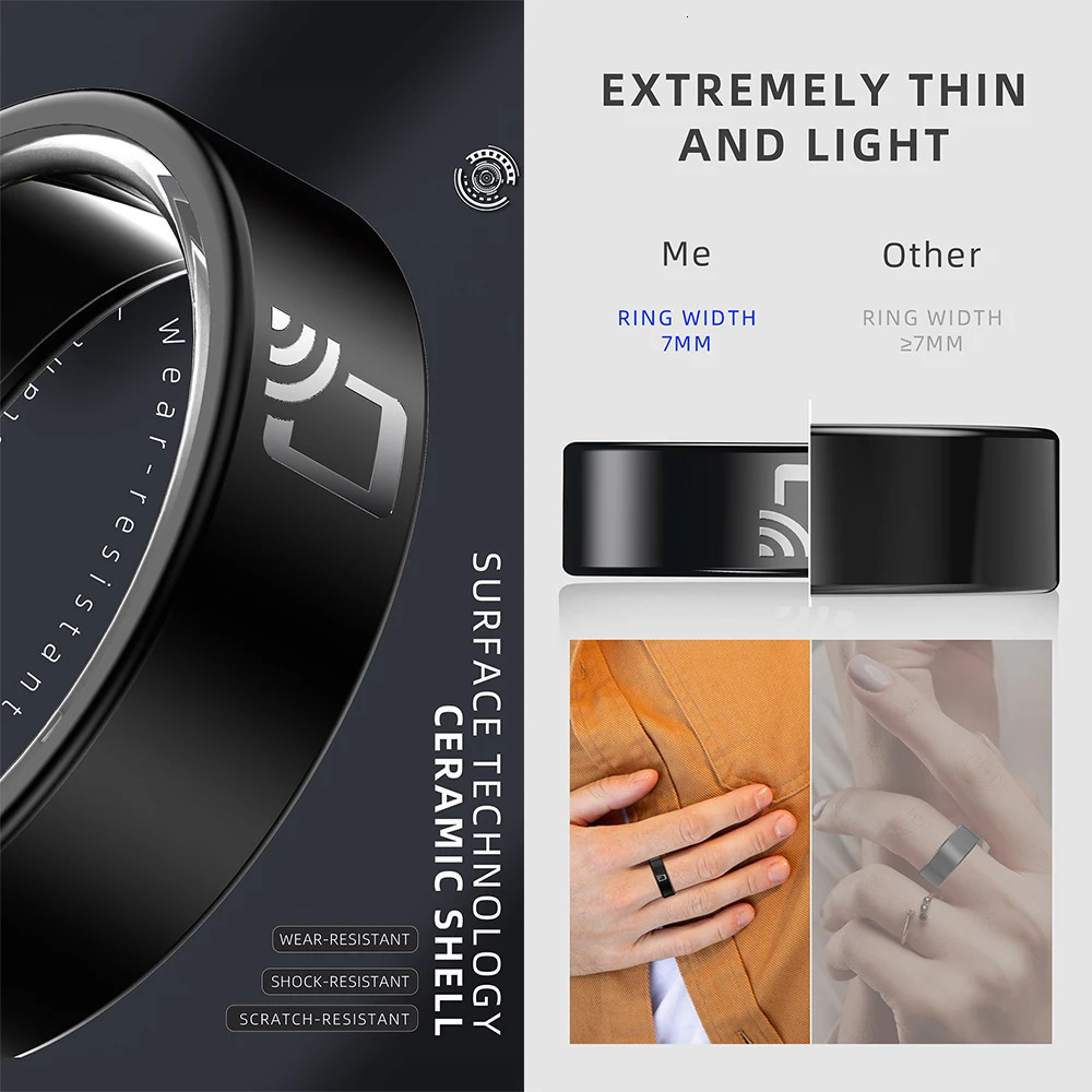 R20 Ceramic Smart Ring Supports NFC Access Control 7mm Ultra Thin Suitable for Men Women Heart Rate Blood Pressure Oxygen IP68 Waterproof 250322