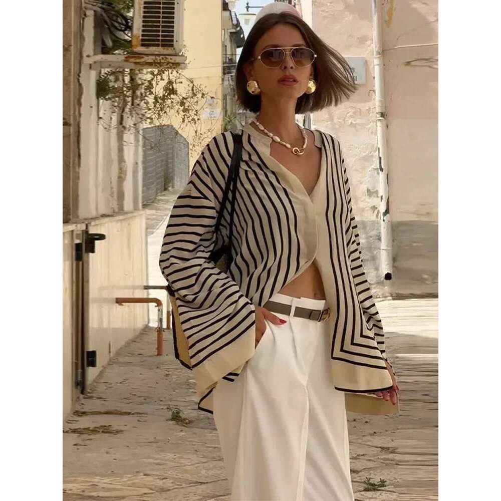Women's Wear Elegant Stripe Satin Silk Shirts Women Single Breasted Long Sleeved Blouse O Neck Female 2024 New Vacation Office Commute Tops