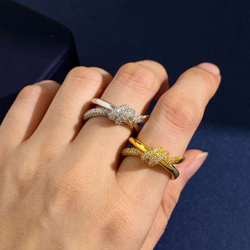 Knot Ring by Gu Ailing Song Yi, with a niche design, fashionable, luxurious, diamond studded, double twisted knot ring for women