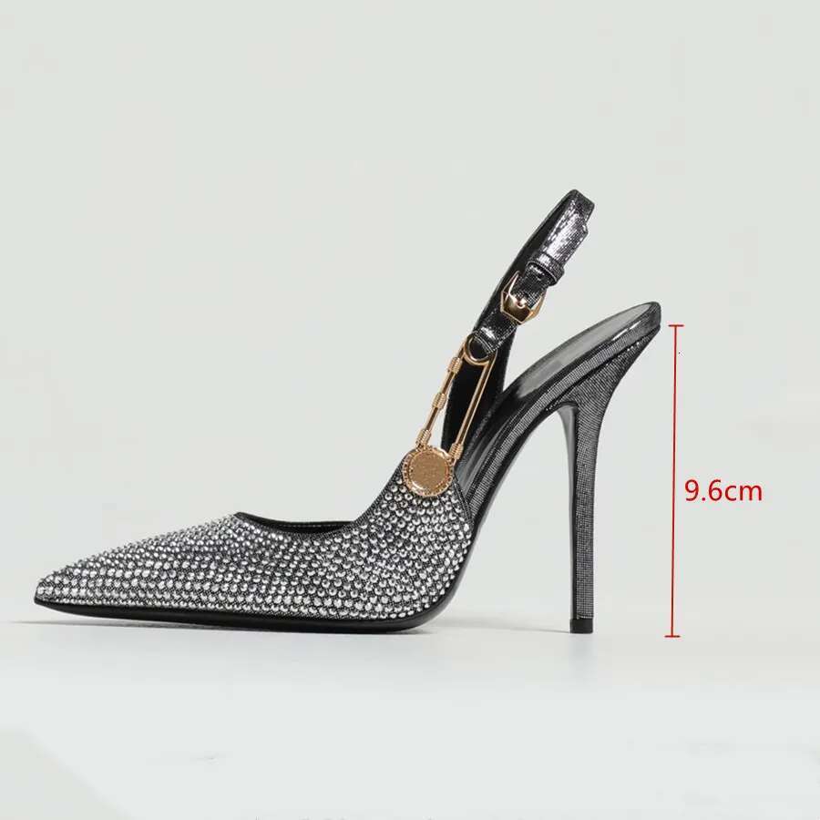 Rhies Sequined Buckle Women Pumps Elegant Pointed toe Sgbacks Stiletto High heels Spring Summer Fashion Shoes
