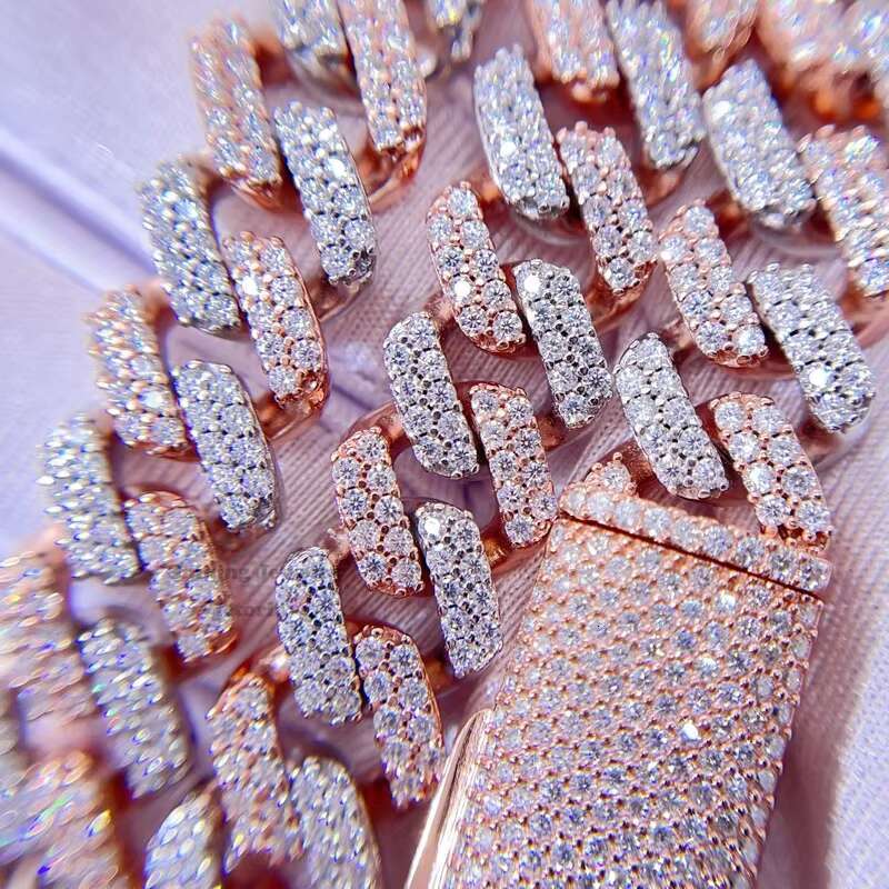Men Fashion 13mm Rose Gold 2 Tone Vvs Moissanite Diamond Iced Out Chain Hip Hop