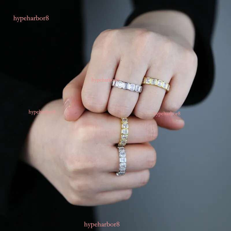 Luster Unique Wedding Eternity Band Sier 14k Gold Bezel Set 3x5mm Emerald Cut Moissanite Oval Ring for Women