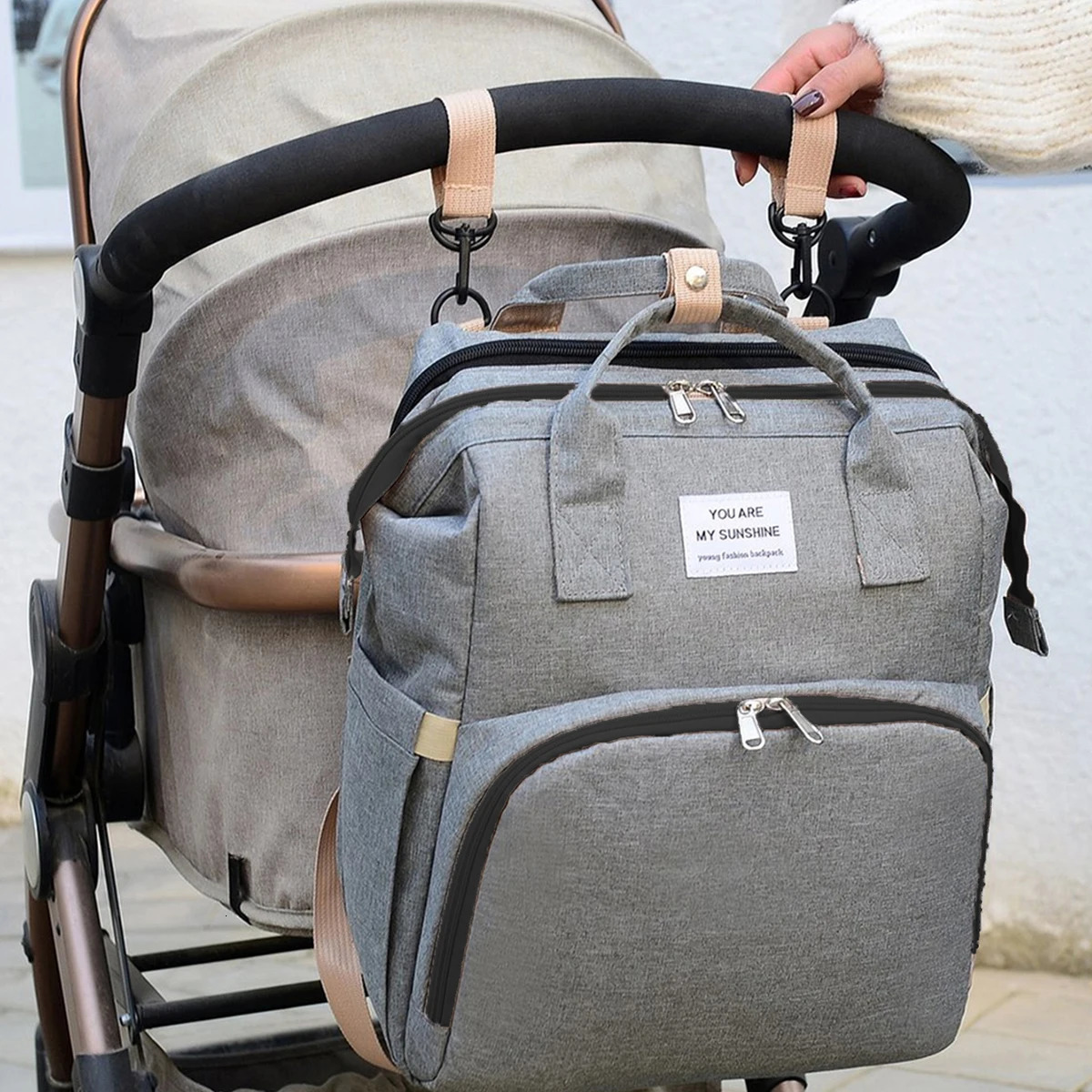 Foldable bed diaper bag with changing station insulated pocket and large capacity Multifunctional Double shoulder mommy bag 250326