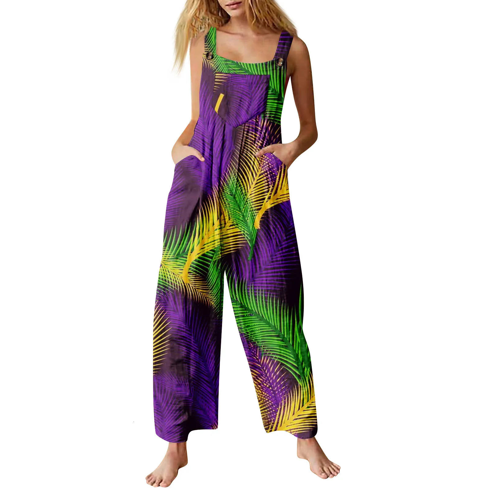 Carnival themed womens jumpsuit adjustable suspension spring and summer pocket cover carnival slack pants 250326