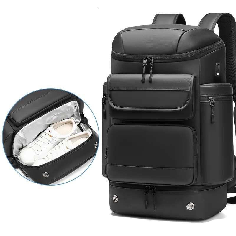 Large Capacity 50L Men Travel Outdoors Trekking Waterproof 17 Inch Business Laptop Backpack With Shoe Bag