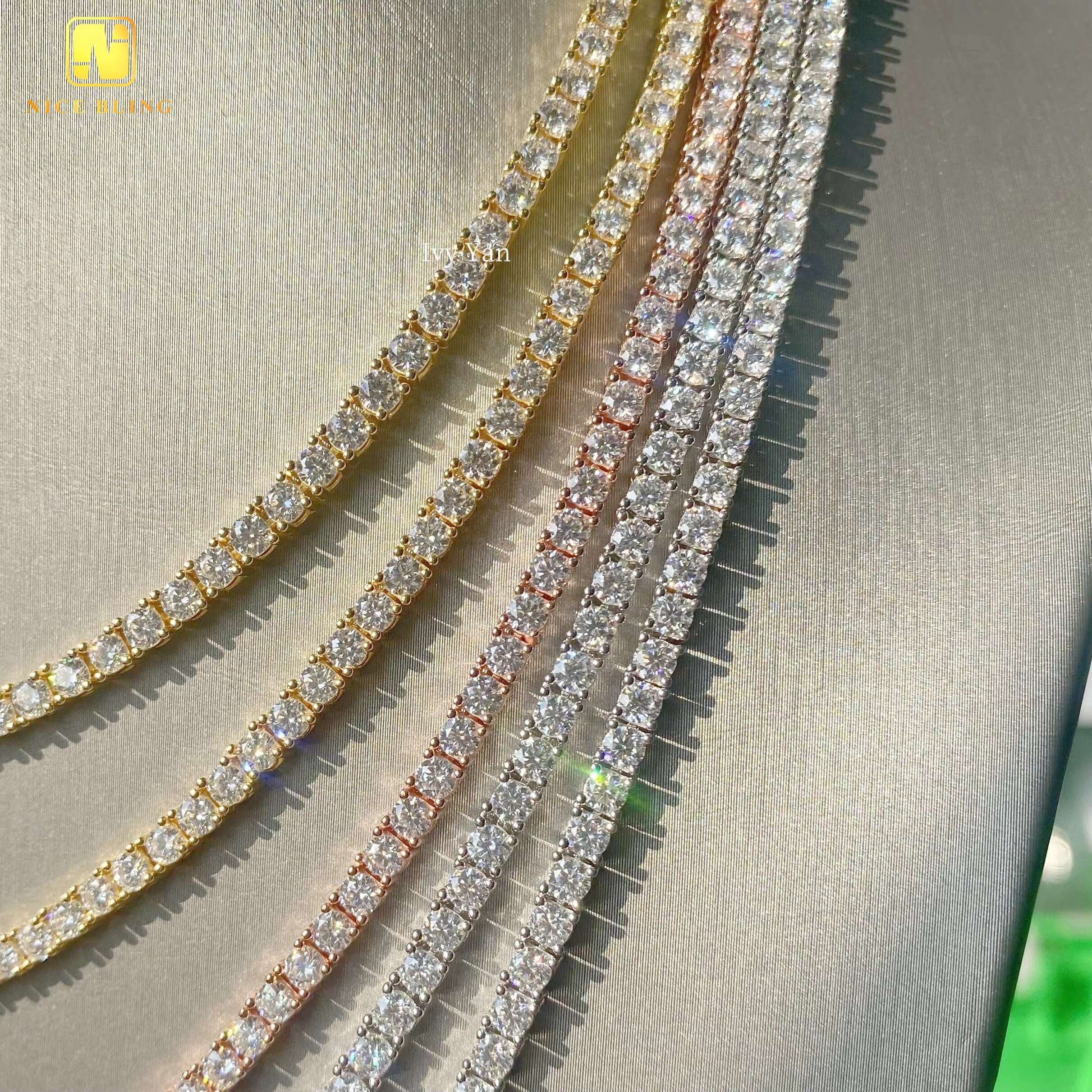 Factory Price Pass Diamond Tester 925 Silver 3mm Hip Hop Jewelry Bracelet Necklace Iced Out VVS Moissanite Diamond Tennis Chain