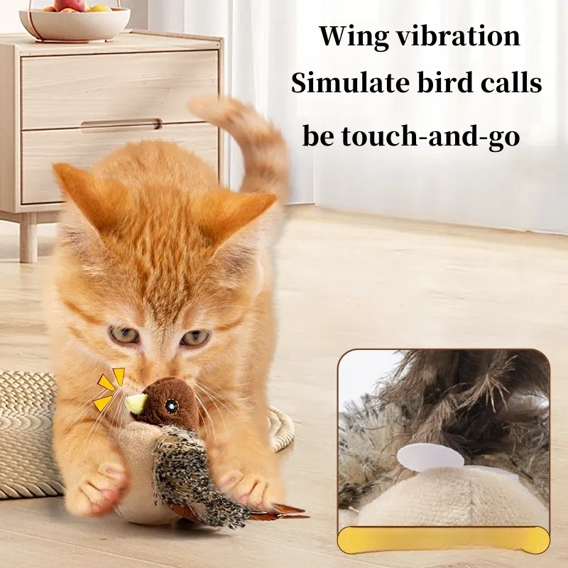 New Cat Toy Touching Sensing Sound Teasing Stick Plush Simulation Little Bird Hedgehog Finless Porpoise Teeth Grinding