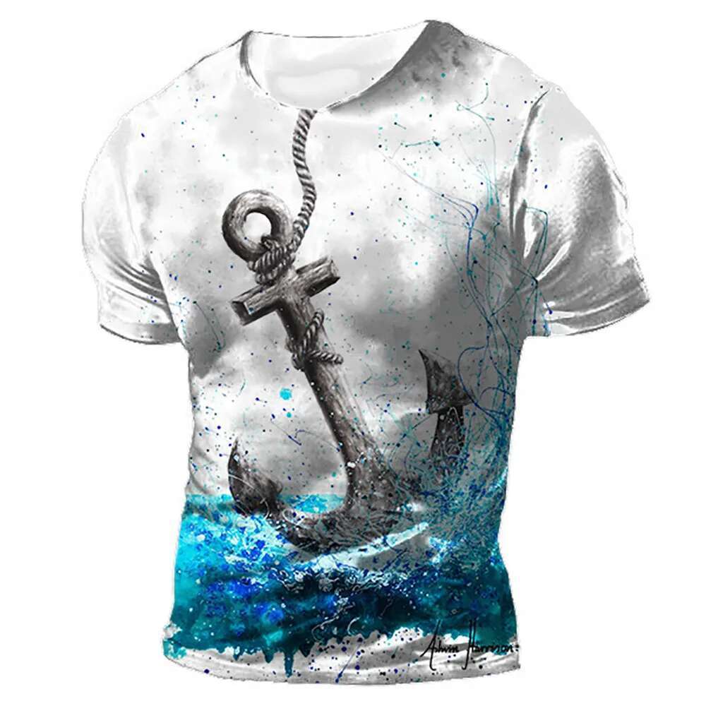Men s summer short sleeved T shirt high definition printed retro D compass fashionable personality oversized street top round neck comfortable clothin