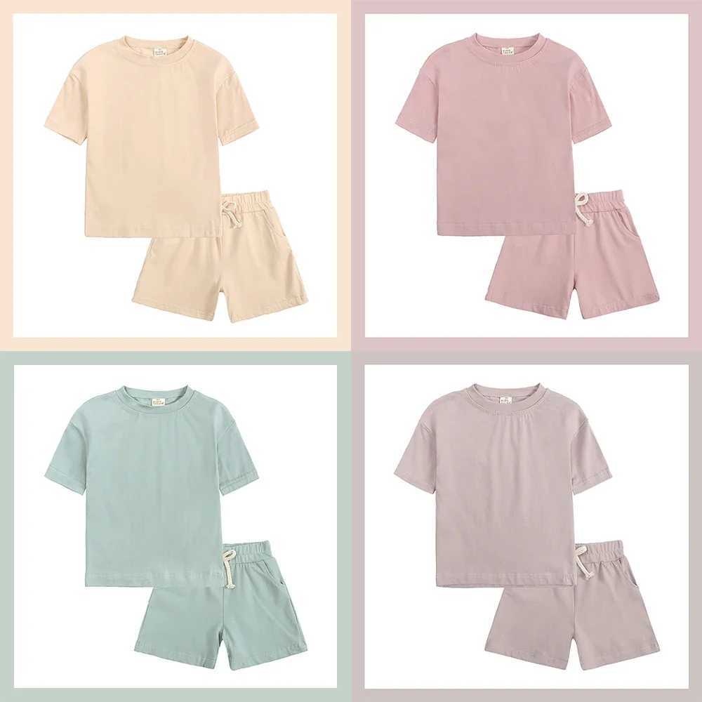 Customized boys and girls summer set in 2025 pure cotton printed baby clothing personalized short T-shirt+childrens shortsT250327