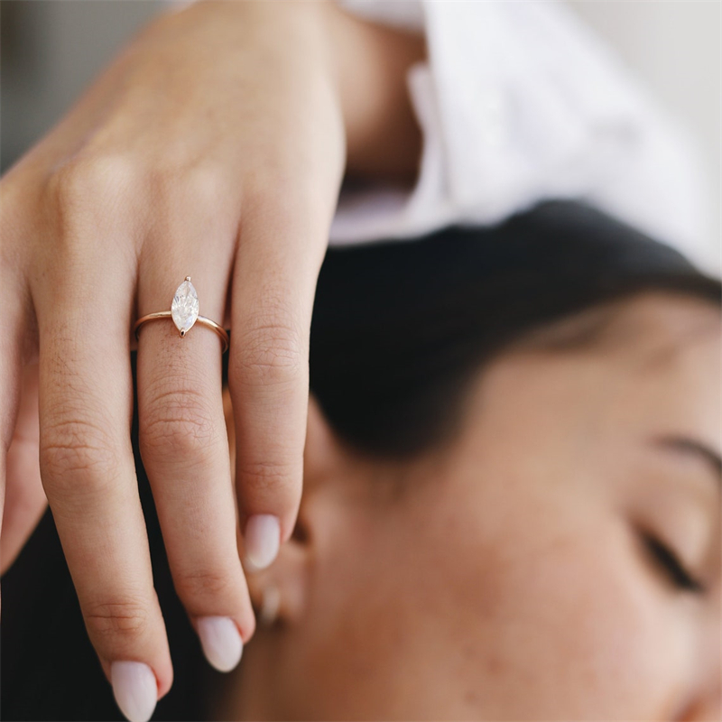 Jewelry 14K Rose Gold 1.0 Carat Marquise Solitaire Simple Style Engagement Ring For Women E VS1 IGI Certificate Lab Diamond Gold Ring
