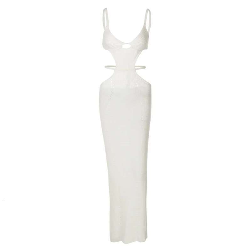 Dongdumaoyi Best Verkochte Nieuwe Gebreide Sexy Uitgeholde Rugloze Patchwork Tie Back Lange Slim Fit Jurk Met Bandjes C