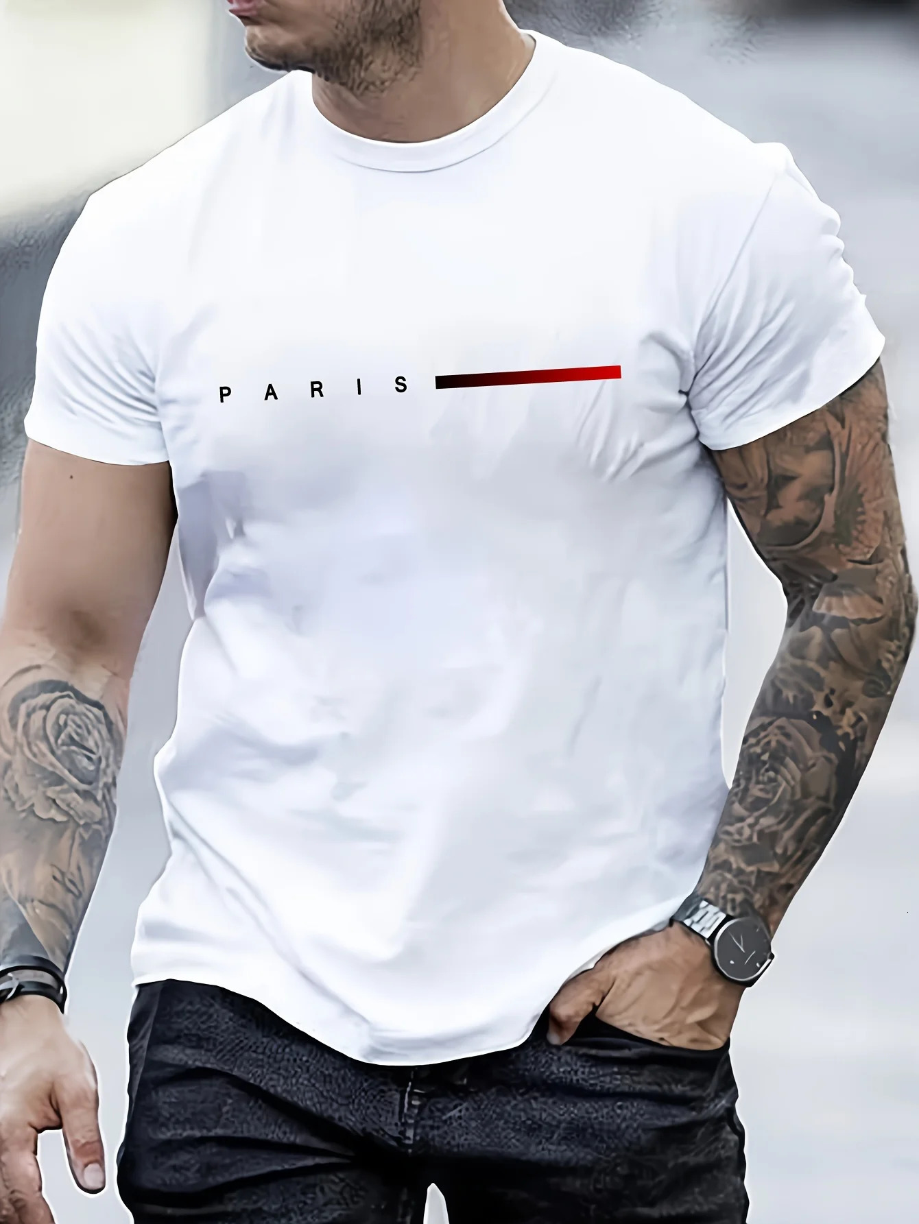 Mens 100% pure cotton summer loose Paris creative letter printed casual slim fit round neck short sleeved Tshirt top 250327