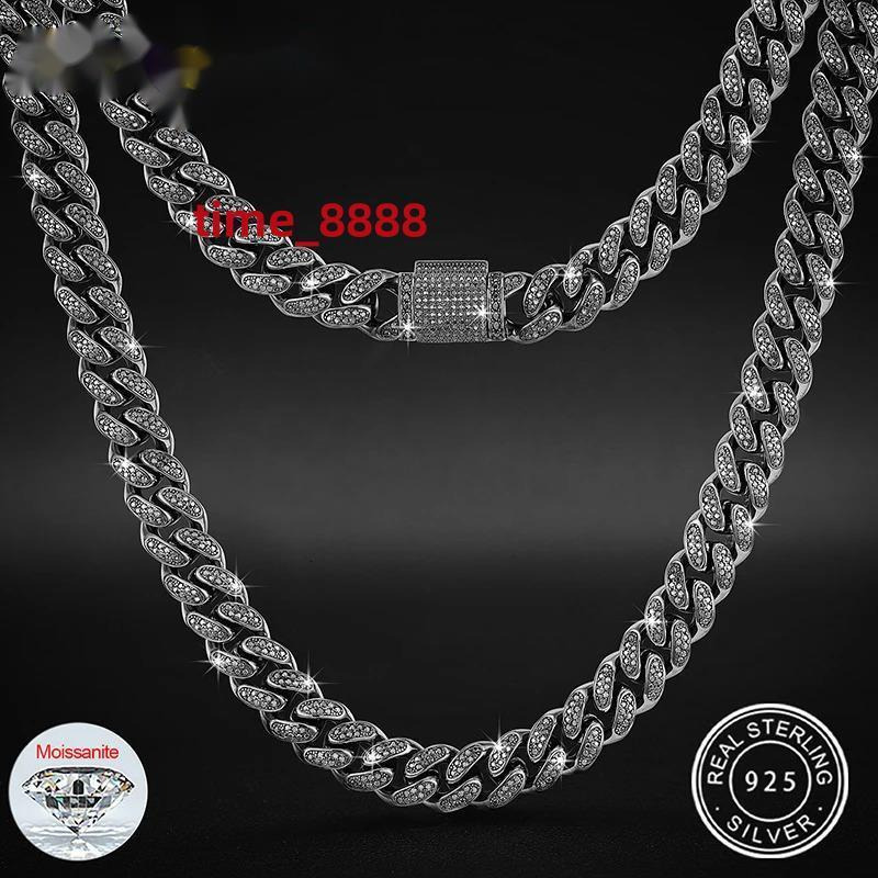 6-20mm S925 Silver Black/Silver/Gold Plated Color Full Miami Cuban Chain Moissanite Rope Rapper Necklace For Men Hip Hop Jewelry
