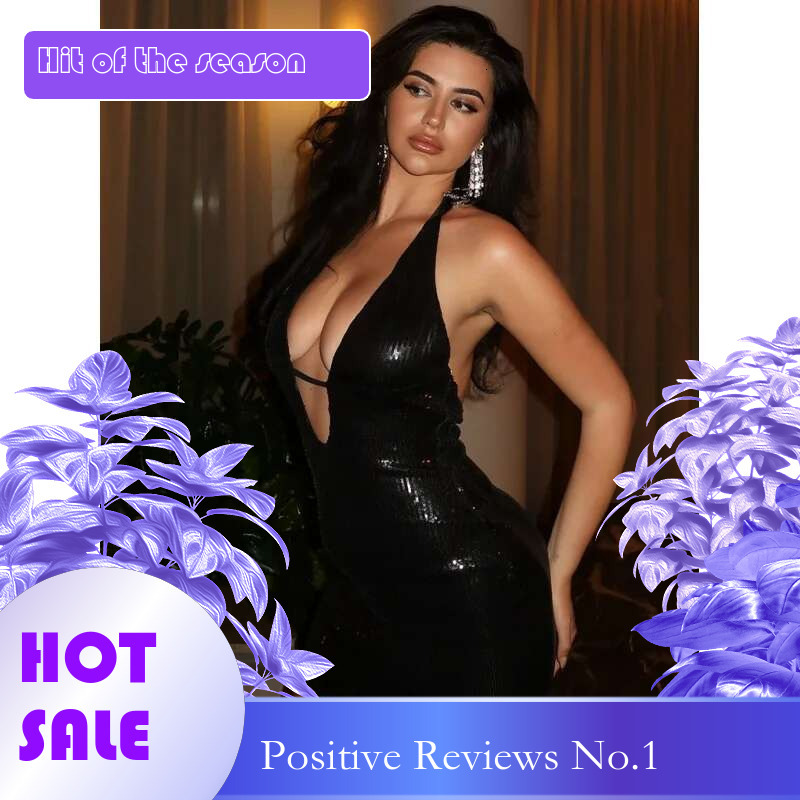 Dongdumaoyi Hot Girl Style Sexy Diepe V Hollow Out Backless Club Halter Bodycon Donkere Damesjurk