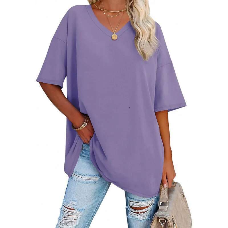 Dongdumaoyi Lente Zomer Heet Nieuw Oversized Los Damesmode T Shirt Met V Hals