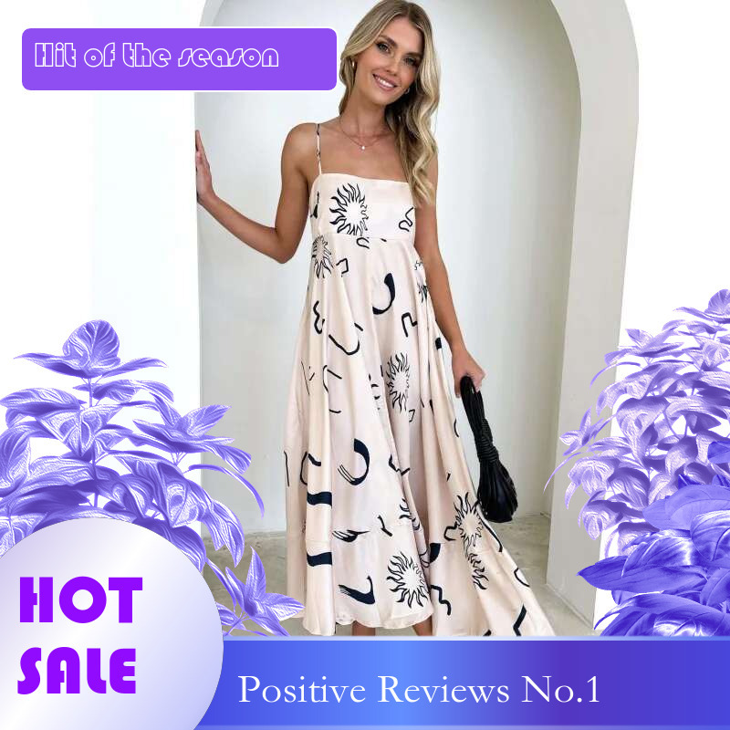 Dongdumaoyi Zomermode Bedrukte Rugloze Strappy Sexy Maxi Damesjurk Met Hoge Taille Stijlvol En Comfortabel