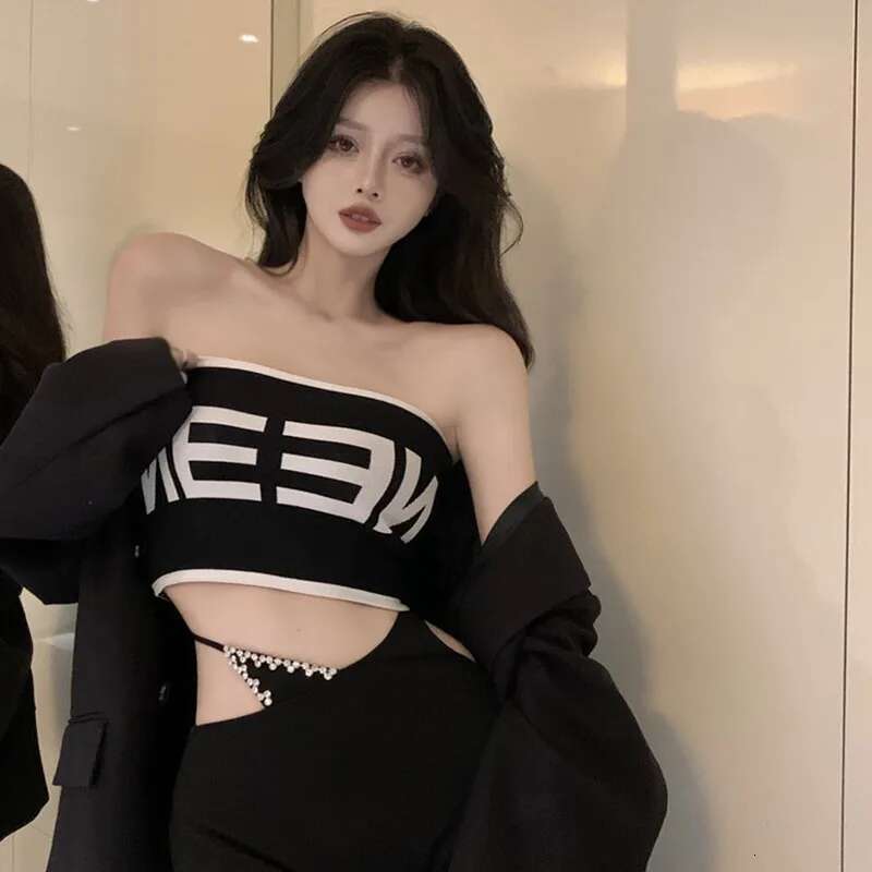 Women's Knitted Tube Inner Wear Letter Jacquard Bottoming Slim Fit Sexy Vest Versatile Tank Top Casual Short Style ddmySept