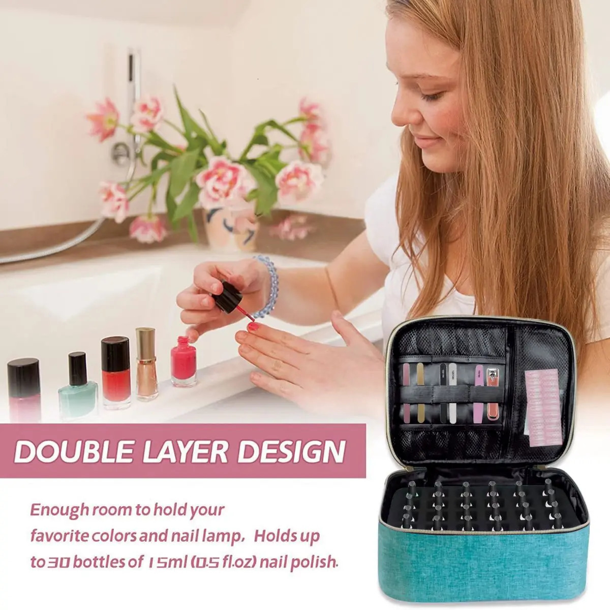 Nail polish organizer handheld doublelayer cosmetics handbag suitable for girls and women nail art essential oils sets 250326