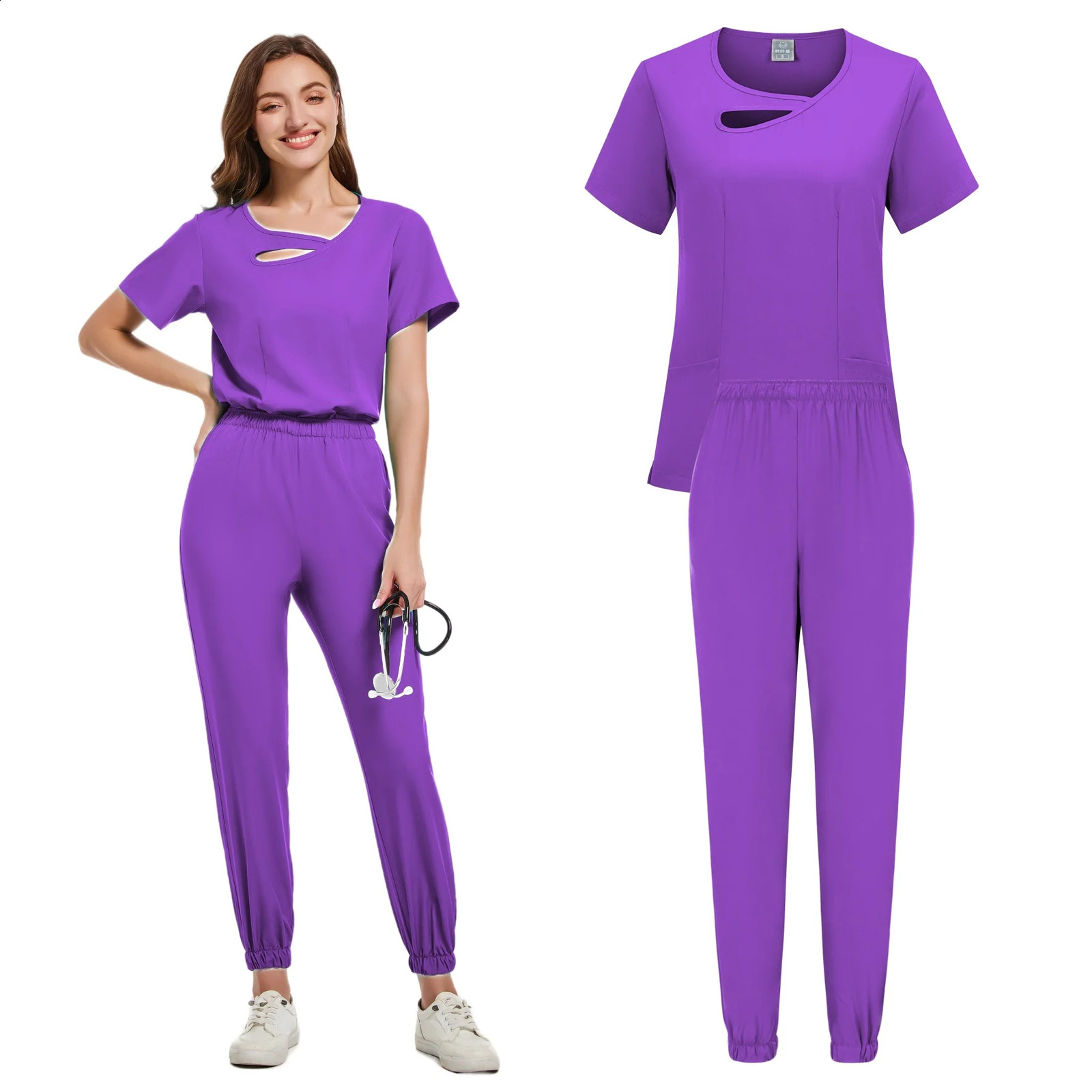 frosted set uniform elastic top pocket pants nurse doctors surgery beauty salon workwear 250326