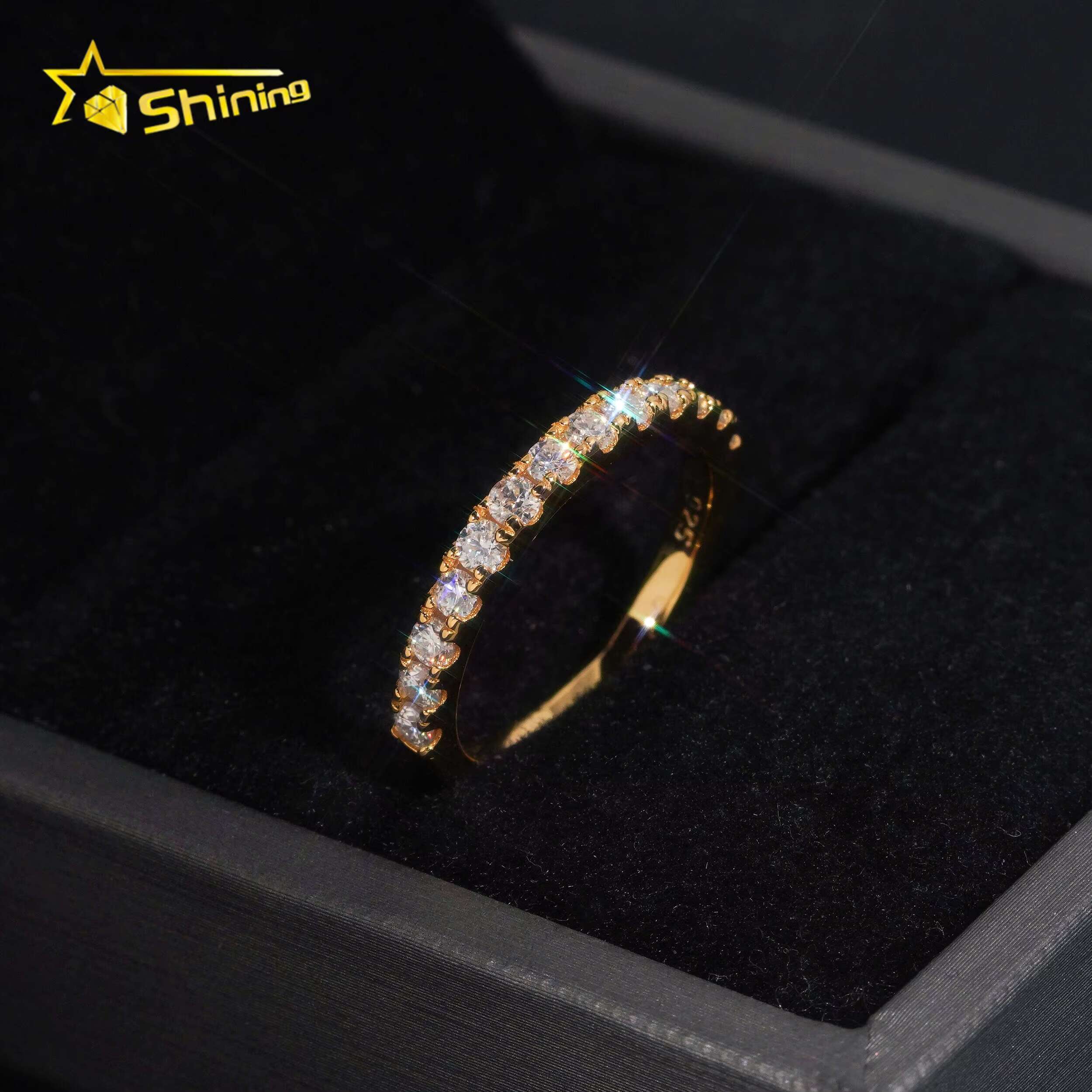 Pass Diamond Tester Gold Plated Half Eternity 2.2mm Wedding Silver Engagement Moissanite Rings for Women