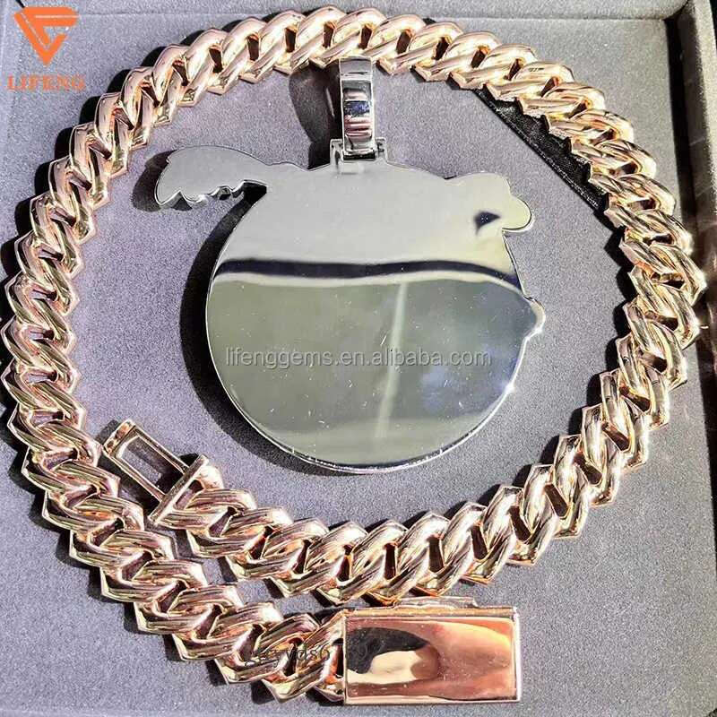 Fashion Design Solid Sier Gra Moissanite 18mm 20mm Wide Iced Out Pendant Necklace Cuban k Chain for Rapper