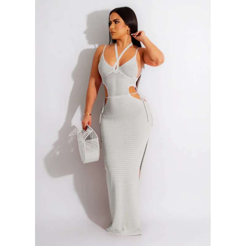 Dongdumaoyi Nieuwe Sexy Vrouwen Halter Hals Crop Top Strapless Gebreide Jurk Backless Strand Maxi WD