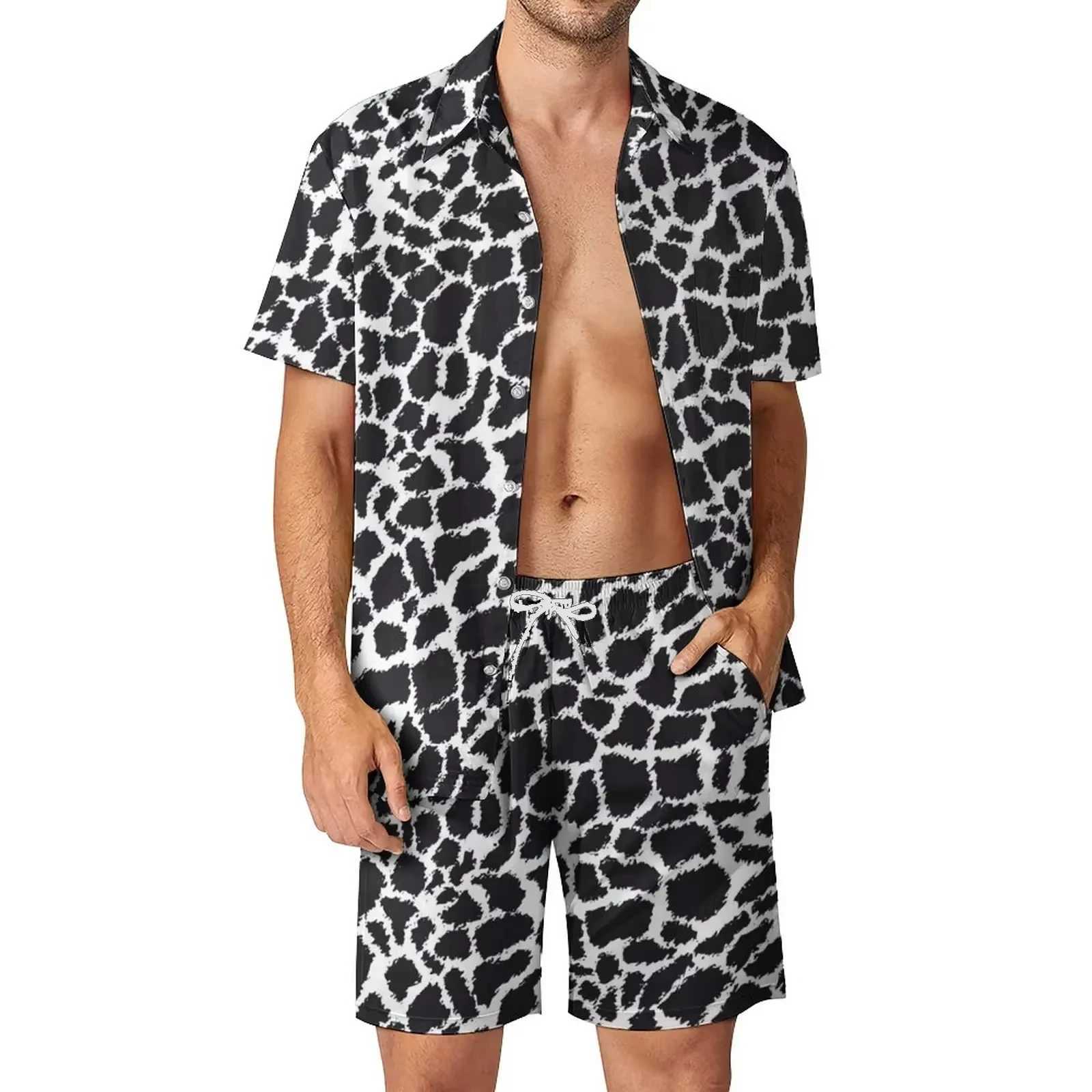Leopard Shirt Mens Shirt Set Casual Fashion 3D Printed Short Sleeve Shirt Oversized Beach Shorts Hawaiian SetXJ250326