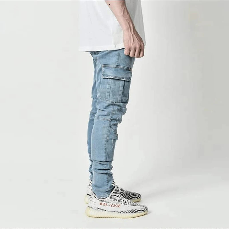 Jeans Men Pants Wash Solid Color Multi Pockets Denim Mid Waist Cargo Jeans Plus Size Fahsion Casual Trousers Male Daily Wear 250317