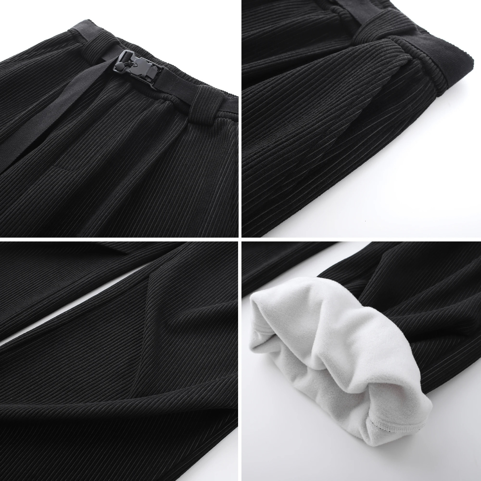 Winter mens wide leg straight sports pants Korean fashion warm wool track casual long strap 250327