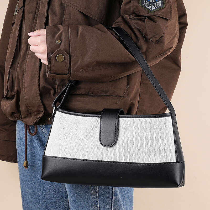 Genuine leather women's Korean niche car Jingyuan, same canvas bag, contrasting color patchwork leather, one shoulder fashionable and versatile h