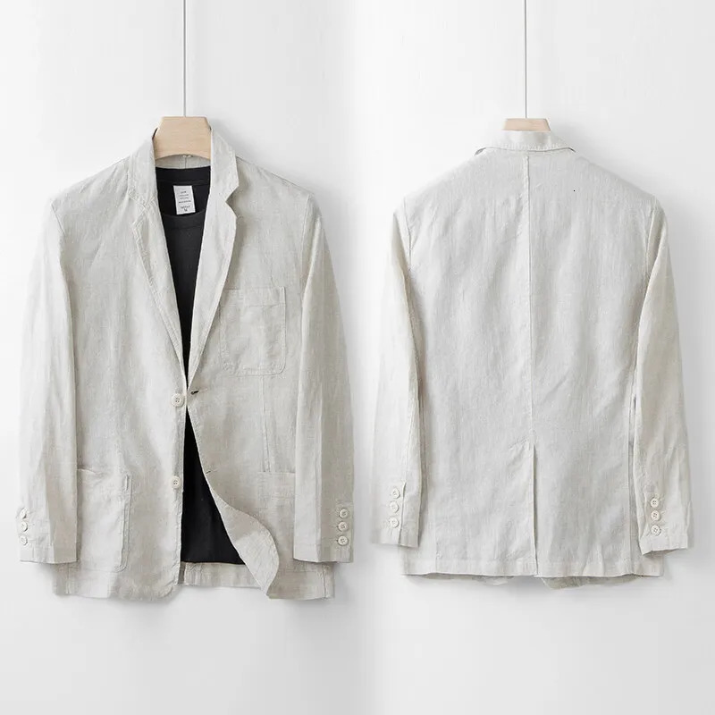 highquality 100% linen jacket mens summer lightweight breathable solid color y casual set 250326