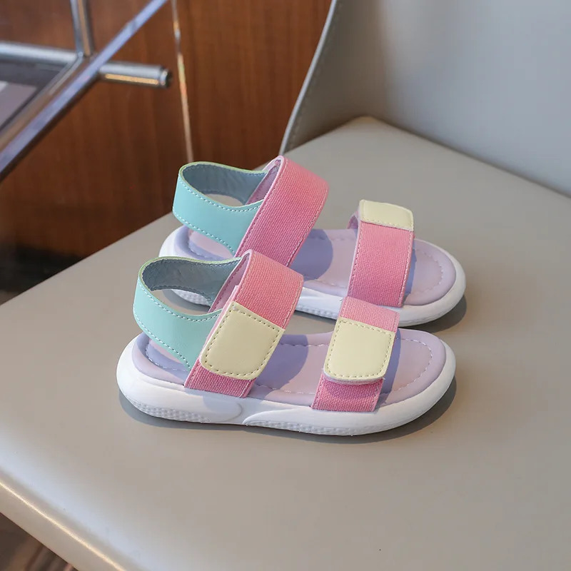 Girls Sandals Summer Kids Beach Shoes For Girl Soft Patchwork Cute Pink Color Girls Sport Open-toed Sandals Size 26-36 250326