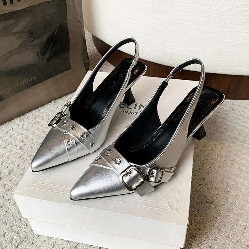 Designer Sandals Fashion Pointed Toe Buckle Strap Metal High Heels Women Elegant Single Shoes Female Pumps